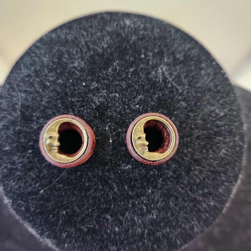 Used 9mm ear plug/tunnel wood with metal cresent moon
